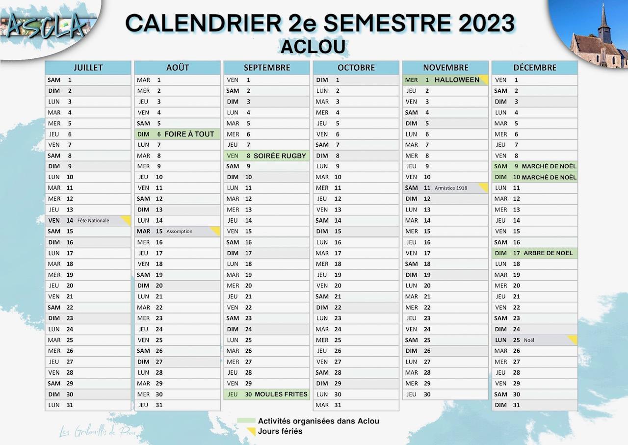 Calendrier ascla 2023